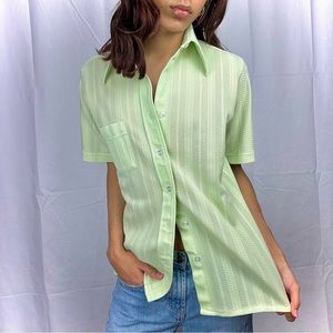 Vintage 70s Lime pastel Green Button up Collar shirt